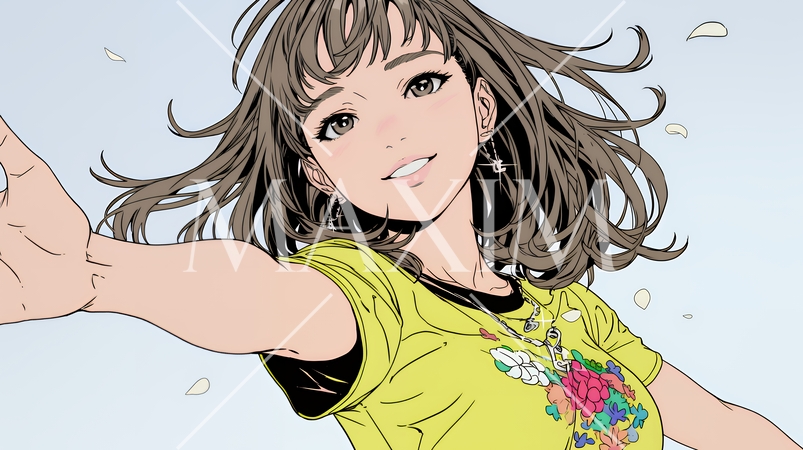 両手を広げて歓迎・驚きの仕草をしている若い女性