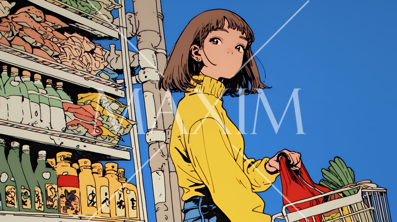 スーパーマーケットで買い物をしている女性