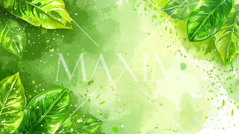 緑の葉っぱ（お茶の葉のイメージ）の水彩画のフレーム