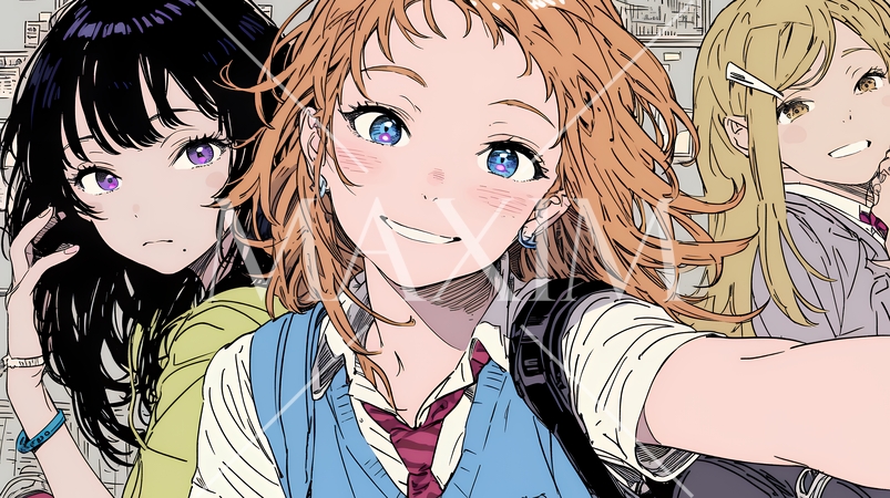 スマホで自撮りしている若い女友達