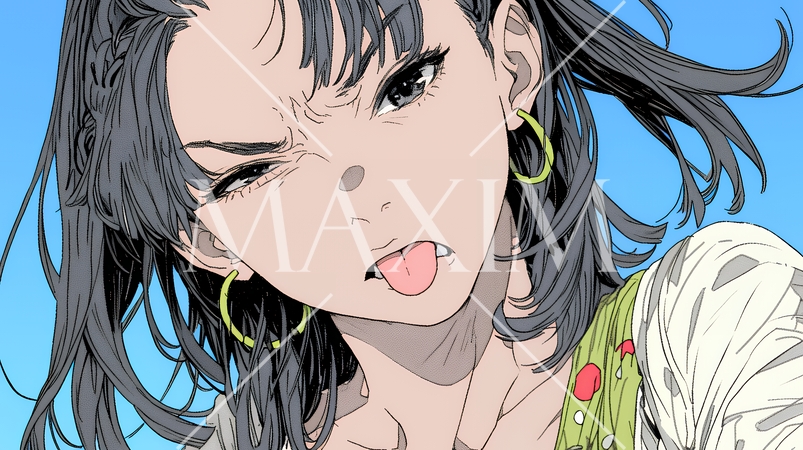 悪意や挑発の意味のある舌出しをしている若い女性