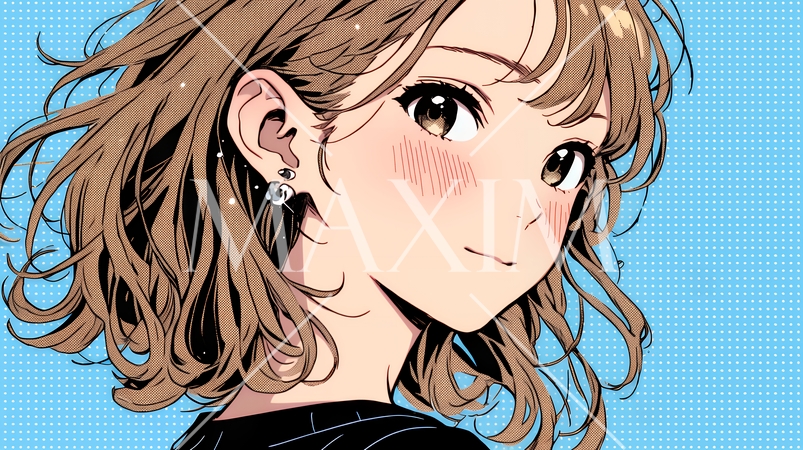 頬を赤らめて、照れ笑いする若い女性