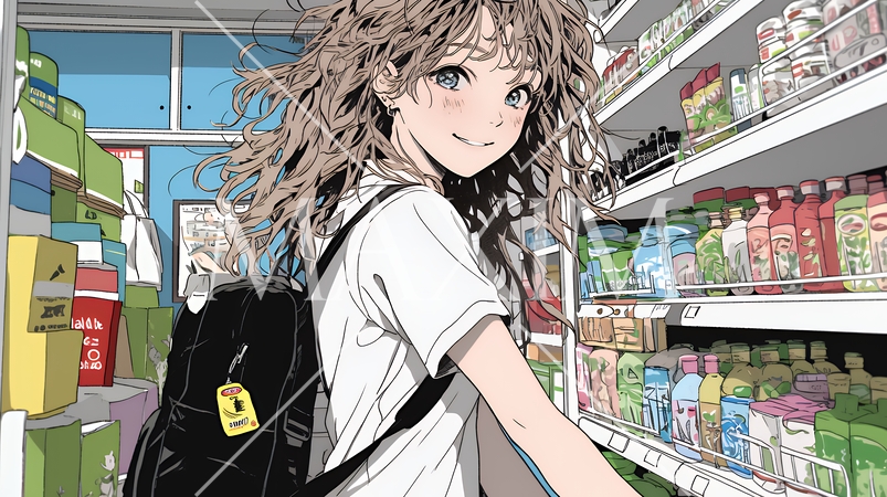 スーパーマーケットで買い物をしている若い女性