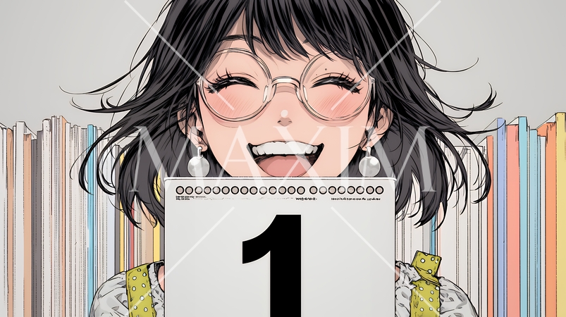 数字の「1」を掲げている若い女性