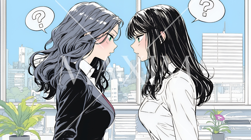 互いに相手の意見を十分に理解できないまま対話を続ける二人のビジネスウーマン