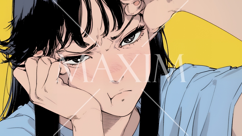 口と顔を歪めて嫌な感情を表している若い女性