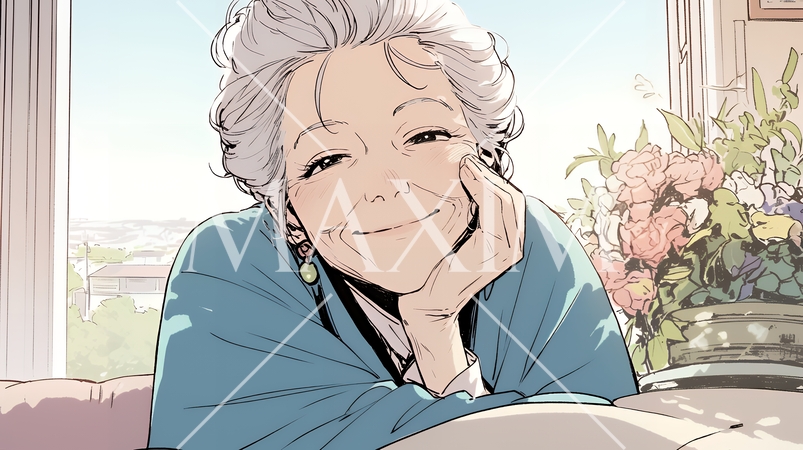 老人福祉施設でゆったりと過ごしているおばあちゃん