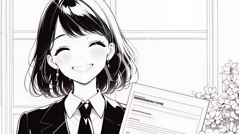 書類を確認するビジネスウーマン（シンプルな色使い）