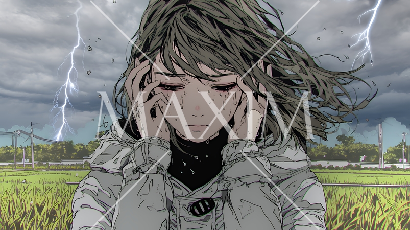 雷にひどく怯えている若い女性。