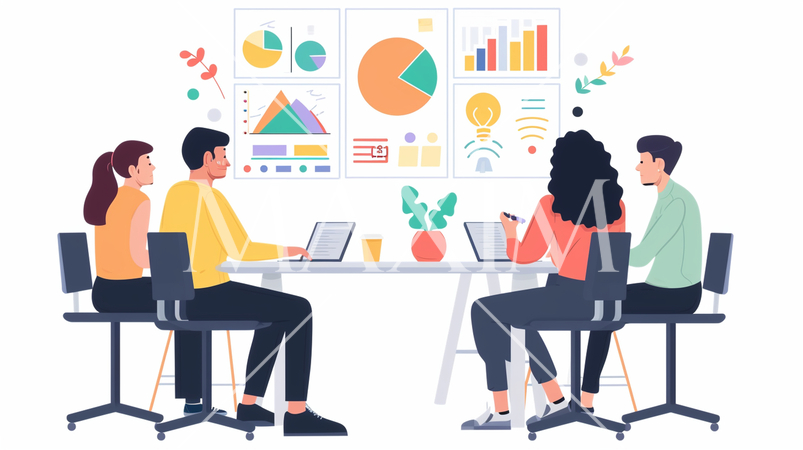 ビジネス戦略会議：競合分析、市場戦略の議論。