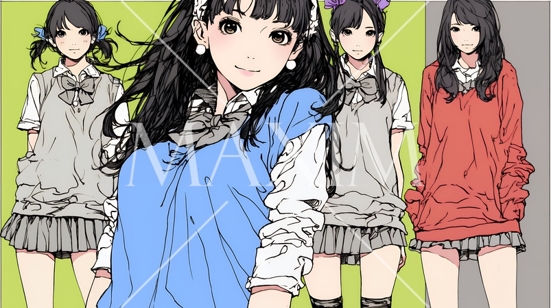 親しい女友達が決めポーズで写真撮影。