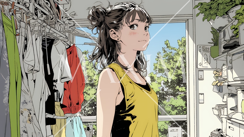 着ていく服をクローゼットから選ぶ若い女性