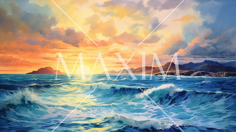 夏の海と空の水彩画