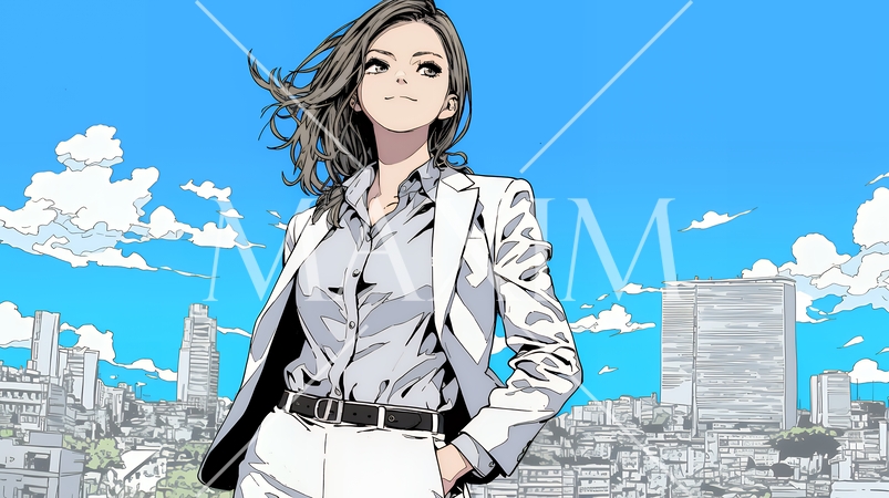 自信満々に晴天の都会の街を歩いているビジネスウーマン