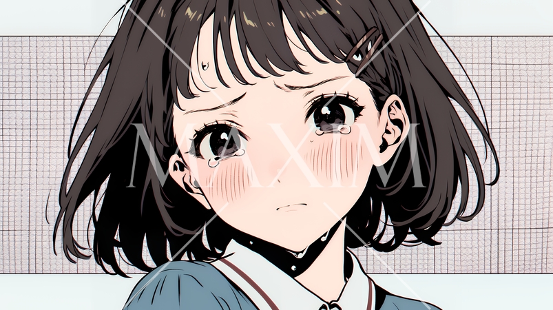 涙ぐむ制服姿の女子高生