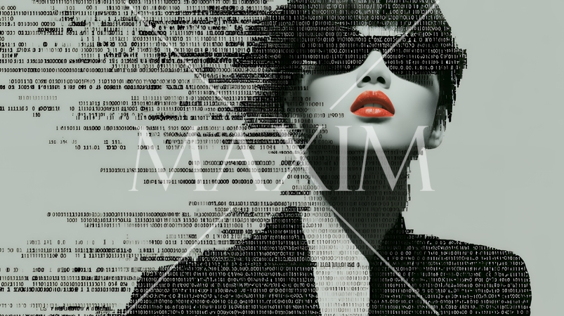 デジタルデータと日本人ビジネスウーマン｜AI・IT時代のテクノロジーイメージ（バイナリーコード）