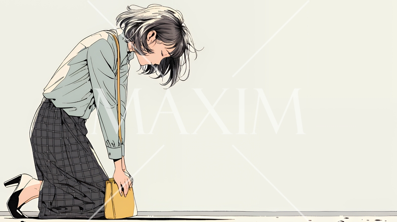 ミスやトラブルを反省して謝る若い女性｜申し訳なさそうな表情のビジネスイメージイラスト