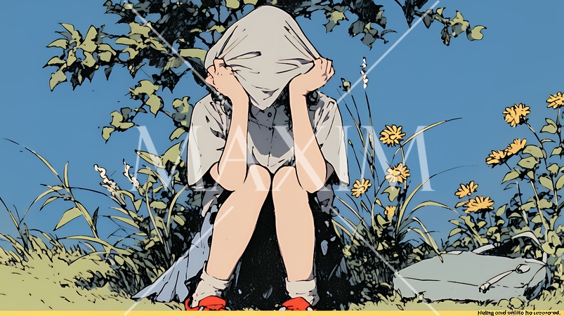 頭かくして尻かくさず：恥ずかしそうに顔を隠している女子高生。でもミニスカからお尻が見えそう。