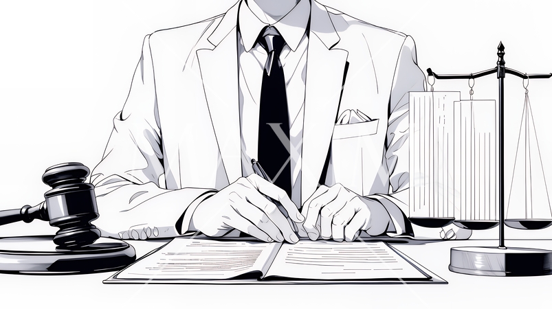 真剣な眼差しで書類に目を通しているビジネスパーソン（シンプルな色使い）（シンプルな色使い）