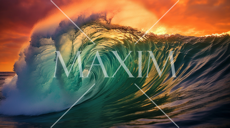 夕焼けの中のチューブのできた大波のCG画像