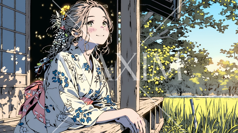 浴衣姿で夕涼みをしている若い女性