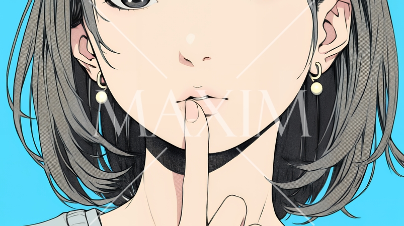 指を唇に当てて「シーShh」というジェスチャーをしている女性