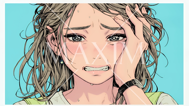 歯痛で頬を押さえている女性