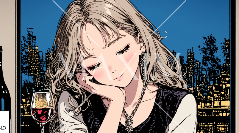 ワインを飲んでいる若い女性：