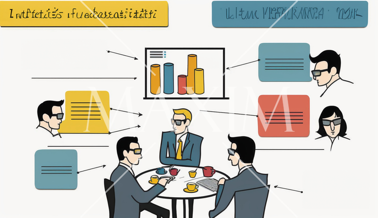 ビジネスストラテジー会議を開いている様子：戦略会議、企業のビジョン設定。