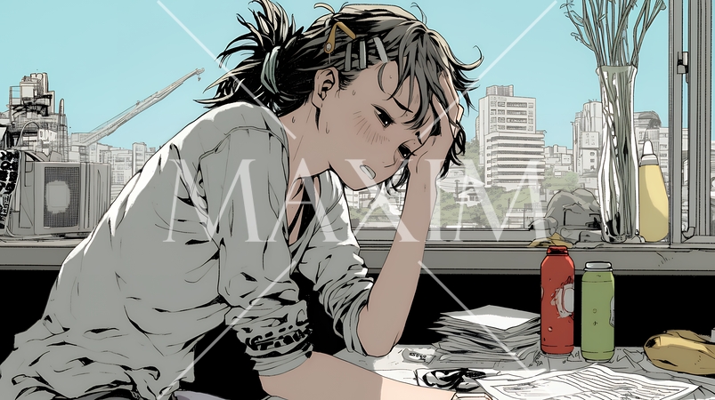 家計簿が赤字：心配事を抱えて憂鬱な気分の若い女性