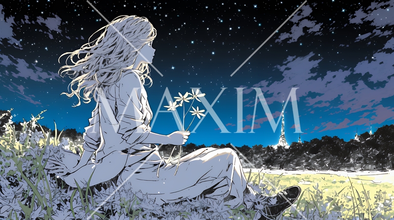 星空を眺めている若い女性