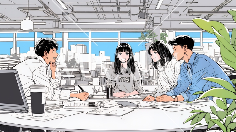 資料を見ながら打ち合わせをする会社員｜オフィスのビジネスミーティングイメージ