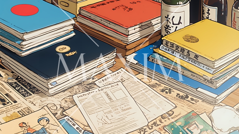 資料が山積みの机