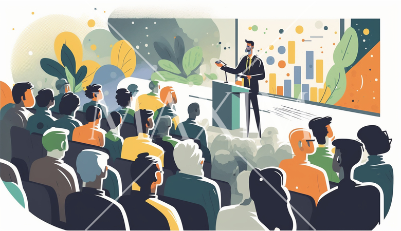 カンファレンスとイベント：業界カンファレンス、セミナー、トレードショー、展示会。