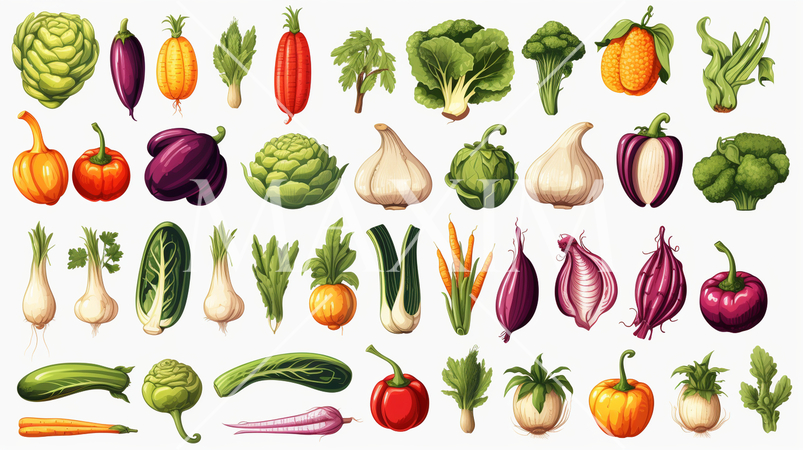 バリエーション豊かないろいろな野菜のアイコンのリファレンスシート