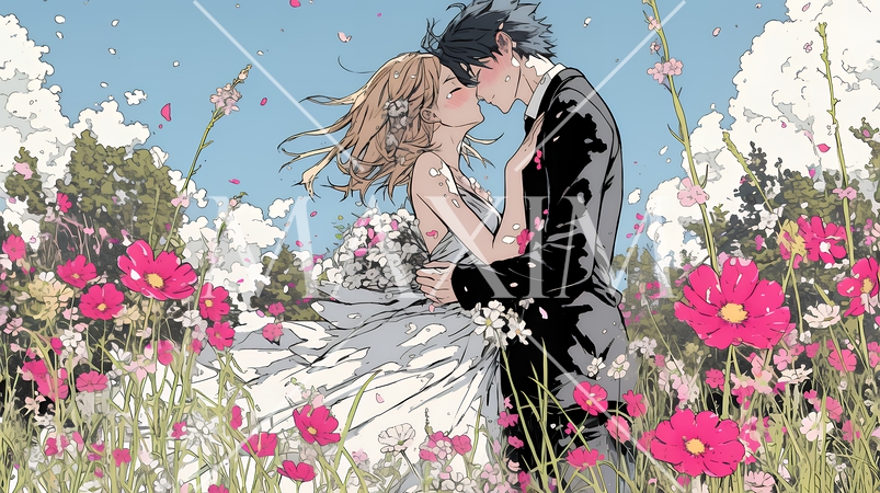 コスモスの園でのウェディング