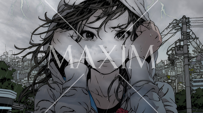 雷にひどく怯えている若い女性。