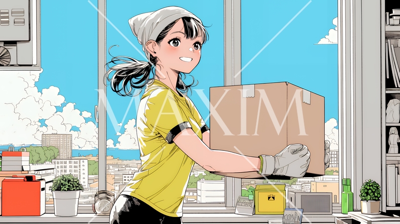 引っ越しの荷造り・荷解きをしている若い女性