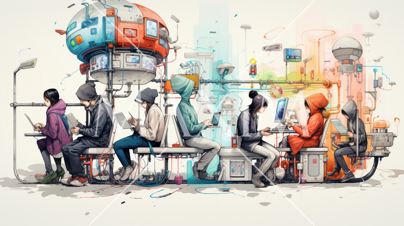 コンピューターと人間の交流：人がデバイスを操作する、情報交換の様子