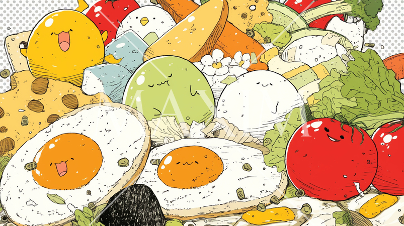 食べ物をかわいらしく擬人化：適当にいろいろな食材