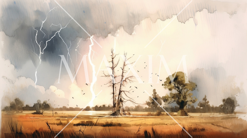 落雷の水彩画