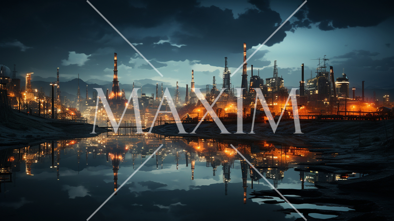 夜のコンビナートの夜景