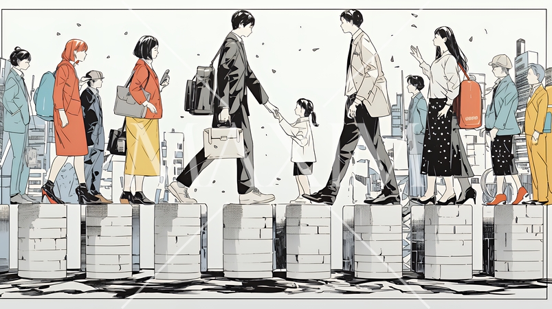 ワーク・ライフ・バランス：ビジネスパーソンが仕事と家庭のバランスをとっている