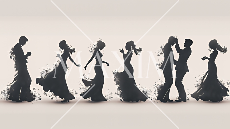 社交ダンスを楽しむ人たちのシルエット｜優雅でエレガントなボールルームダンスイメージ