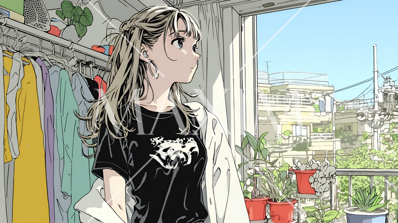 着ていく服をクローゼットから選ぶ若い女性