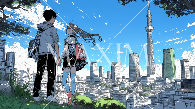 大きな希望を持って、街を眺めている若いカップル