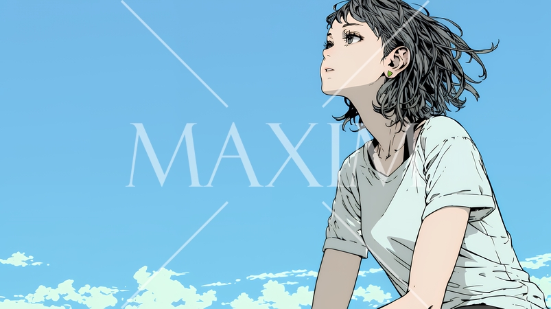 ぼんやり空を見上げている若い女性