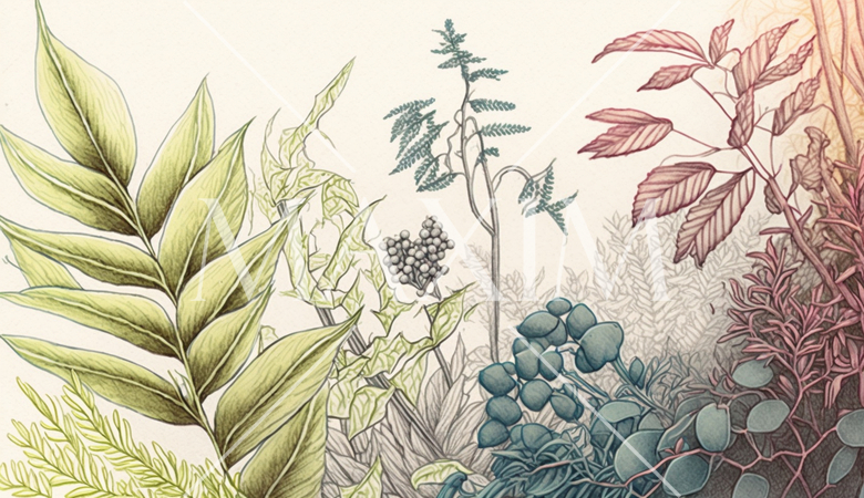 背景や挿絵用の植物の色鉛筆画
