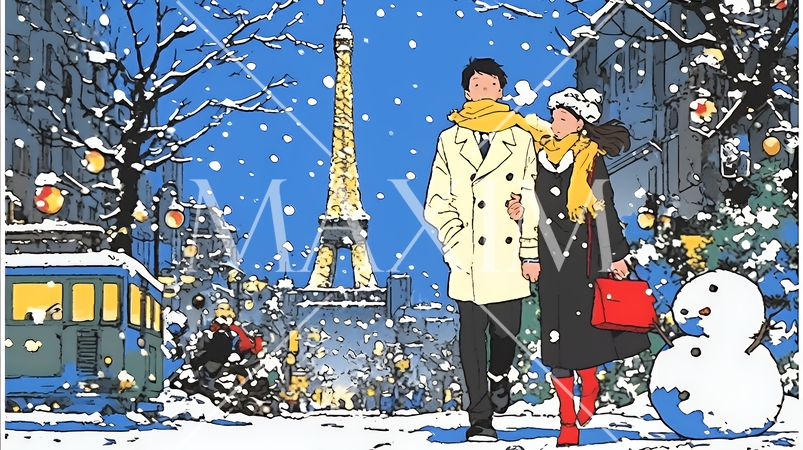 クリスマスイルミネーションの街でデートしているカップル