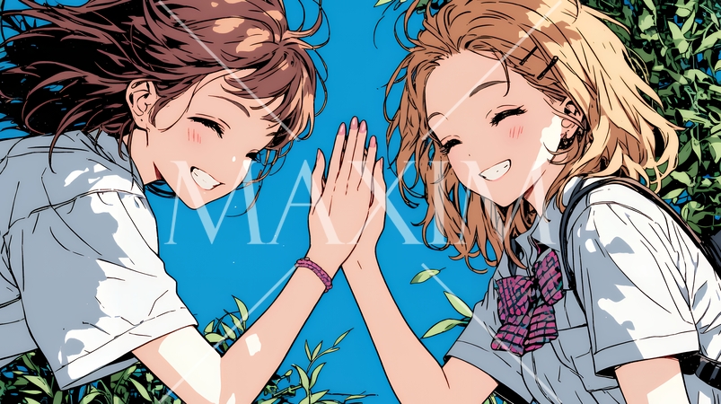 ハイタッチをしている仲の良い女友達たち